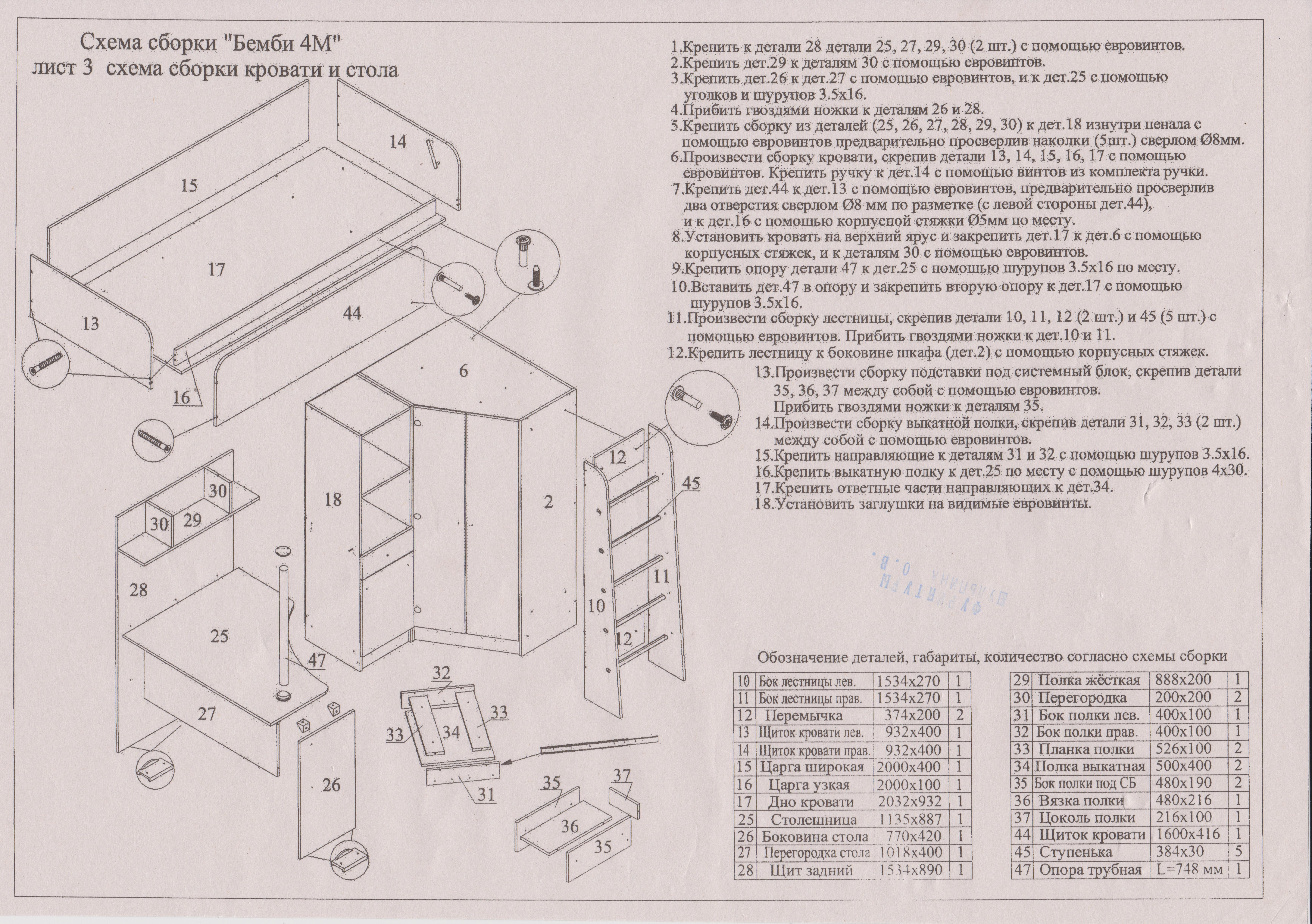 Кровать-чердак Теремок-1 Гранд схема сборки
